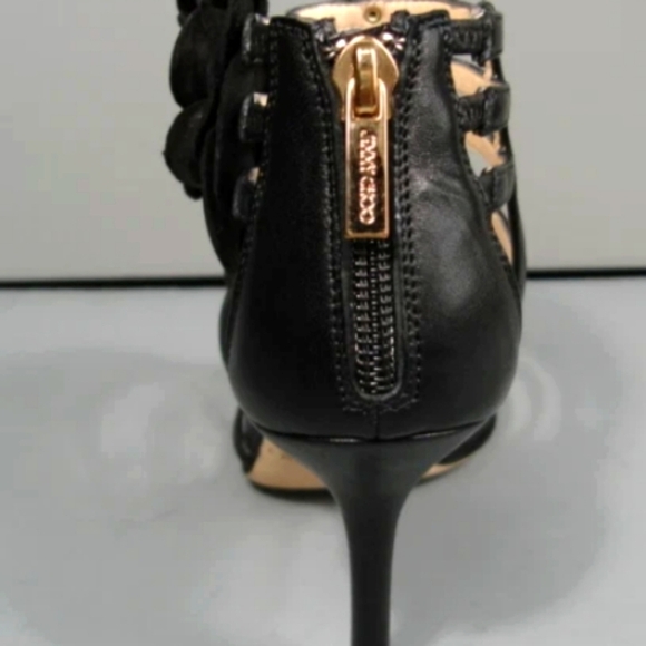 Authentic Jimmy Choo Black Leather Opaque Flower Cage Sandals - Picture 4 of 13